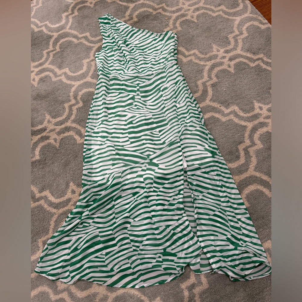 Sam Edelman one shoulder maxi dress in green and white, size 4